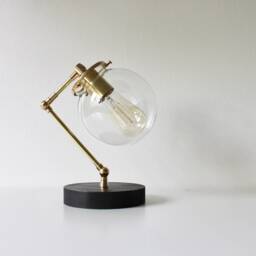 Brass Table Lamp, Industrial Desk Bubble Globe Glass Shade, Wooden Base, Lights, Minimalist Lighting By Bootsngus - thumbnail 4