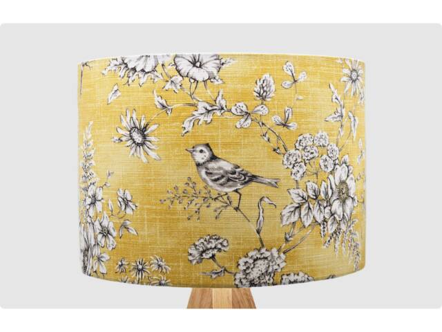 Finch Bird Yellow Lampshade, Table Floor Lamp/Ceiling Pendant Small Medium Large 15cm 20cm 25cm 30cm 35cm 40cm UK Fabric Drum Light Shade - image 1