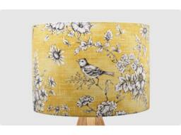 Handmade Lampshade Mustard Yellow Finch Bird Fabric Drum, Vintage Floral Botanical Light Shade For Table/Floor Lamp Or Ceiling Pendant