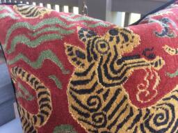 Clarence House Pillow Cover in Tibet Dragon(Small Scale Cinnabar With Black Velvet Cord & Back - thumbnail 1