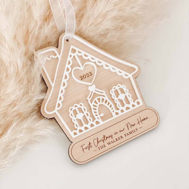 Personalised First Christmas in Our New Home Bauble Gingerbread House Tree Decoration - image 1