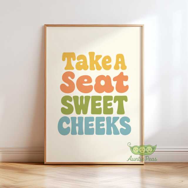 Take A Seat Sweet Cheeks Wall Art, Funny Bathroom Print, Playful Typography Decor, Mid Century Retro Whimsical Quote Poster - image 1