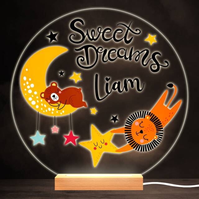 Sleeping Bear & Tiger Colourful Round Personalised Gift Lamp Night Light - Bedroom - image 1