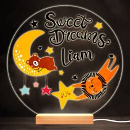Sleeping Bear & Tiger Colourful Round Personalised Gift Lamp Night Light - Bedroom