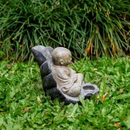 Meditating Buddha On Leaf 5.5 Inch/13 cm, Mini Buddha, Statue, Concrete Figurine, Garden Decor, Outdoor Housewarming - thumbnail 4