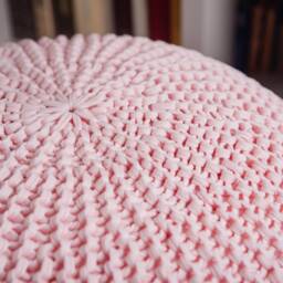 Knit Unstuffed Pink/White Pouf Ottoman Crochet Floor Rose Pillow Knitted Footstool Nursery Decor Scandinavian Furniture - thumbnail 2
