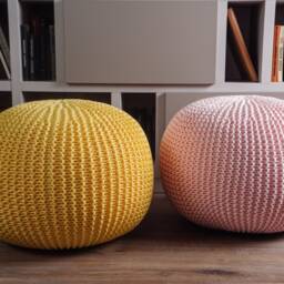 Knit Unstuffed Pink/White Pouf Ottoman Crochet Floor Rose Pillow Knitted Footstool Nursery Decor Scandinavian Furniture - thumbnail 3