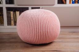 Knit Unstuffed Pink/White Pouf Ottoman Crochet Floor Rose Pillow Knitted Footstool Nursery Decor Scandinavian Furniture