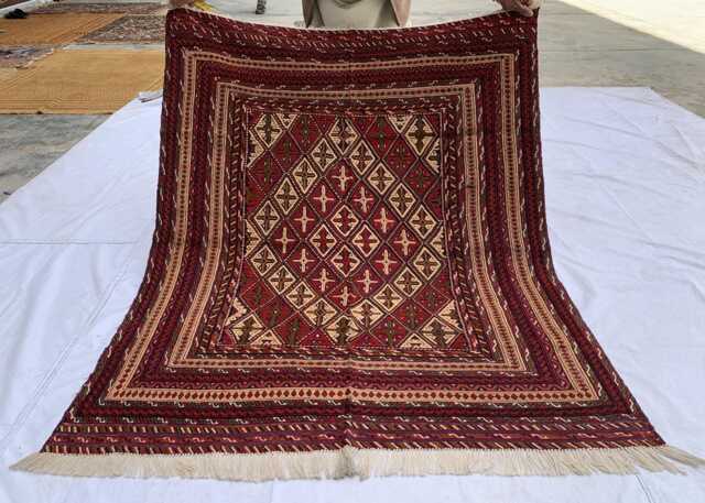 4x5 Taupe Red Square Handwoven Afghan Wool Rug - Dinning Room Kilim - image 1