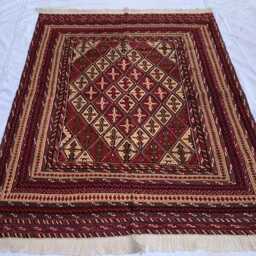4x5 Taupe Red Square Handwoven Afghan Wool Rug - Dinning Room Kilim - thumbnail 2