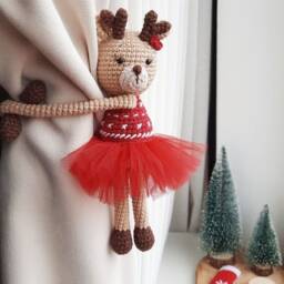 Christmas Deer Curtain Tieback Red Nursery Animal Tie Back Pink Deer Hold - thumbnail 3