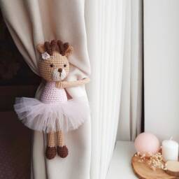 Christmas Deer Curtain Tieback Red Nursery Animal Tie Back Pink Deer Hold - thumbnail 2