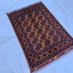 Handwoven Wool Ahal Gul Rug 4.8x3.3 Ft Traditional Afghan Carpet - thumbnail 4