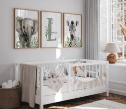 Safari Nursery Prints - Baby Animals, Gender Neutral Decor - Set Of 3 - thumbnail 1
