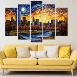 Oklahoma City Canvas Print in Van Gogh Starry Night Style, Skyline, Print, Wall Art, Art - thumbnail 3