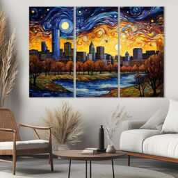 Oklahoma City Canvas Print in Van Gogh Starry Night Style, Skyline, Print, Wall Art, Art - thumbnail 2