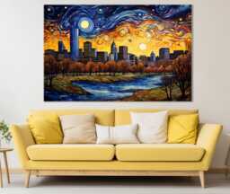 Oklahoma City Canvas Print in Van Gogh Starry Night Style, Skyline, Print, Wall Art, Art - thumbnail 1