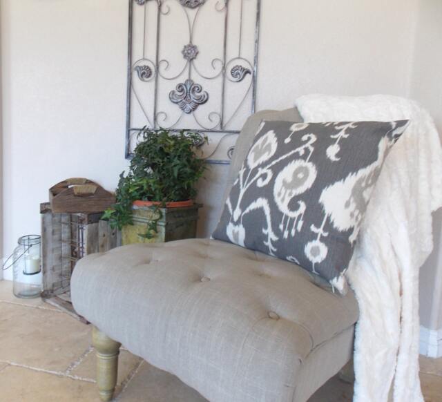 Pillow Cover Throw Accent - Spa Mist Blue Taupe Oyster Dove Gray Linen Cream Natural Modern Lattice Ikat 16x16, 18x18 - image 1