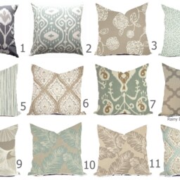 Pillow Cover Throw Accent - Spa Mist Blue Taupe Oyster Dove Gray Linen Cream Natural Modern Lattice Ikat 16x16, 18x18 - thumbnail 2