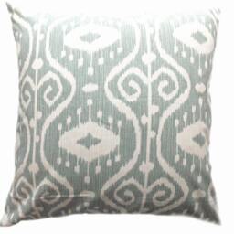 Pillow Cover Throw Accent - Spa Mist Blue Taupe Oyster Dove Gray Linen Cream Natural Modern Lattice Ikat 16x16, 18x18 - thumbnail 3