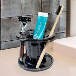 Toothbrush Holder With 6 Large Slots, Black Safety Razor Stand - thumbnail 1