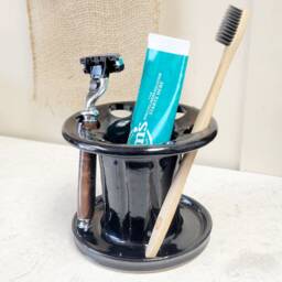 Toothbrush Holder With 6 Large Slots, Black Safety Razor Stand - thumbnail 2