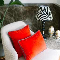 Coral Velvet Pillow Cover - With Anthrachite Corded Edge - thumbnail 2