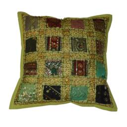 Cushion Cover Boho Indian Patchwork Embroidery Sequin Pillow Bohemian Pillows Designer Traditional Embroidered Cases Boho Throw - thumbnail 1