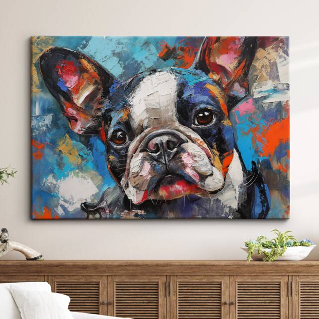 Colorful French Bulldog Dog Pet Art Abstract Oil Painting Framed Poster Print & Canvas Wall Living Home Decor Interior Gift - image 1