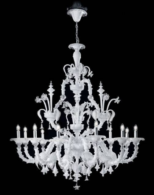 Creamy White Murano Glass Chandelier - Venetian Italian Lighting Vintage Inspired
