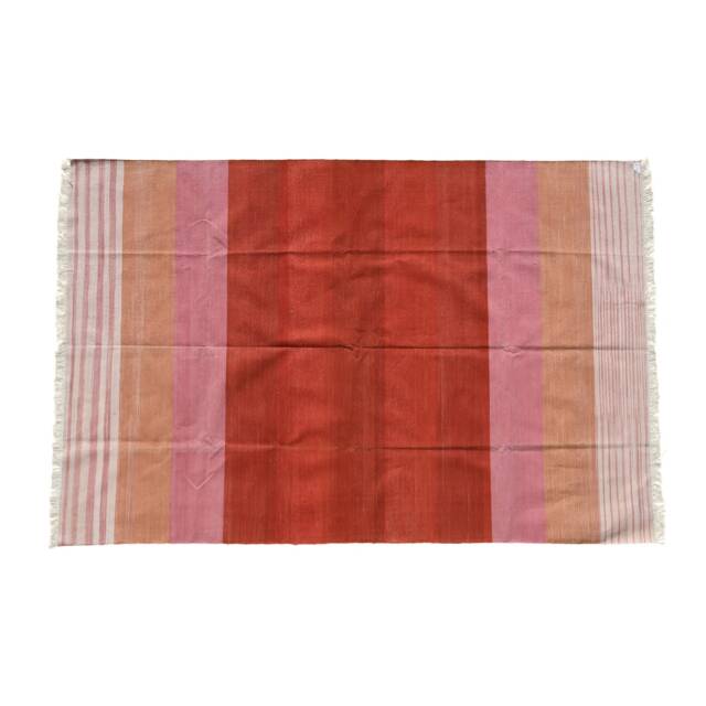 Handmade Dhurrie Cotton Area Rug, Ombre Red Stripes, Vegetable Dyed - image 1