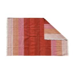 Handmade Dhurrie Cotton Area Rug, Ombre Red Stripes, Vegetable Dyed - thumbnail 2