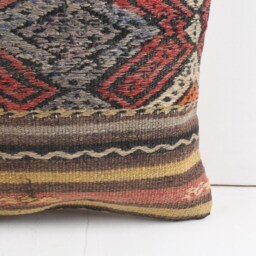 Vintage Turkish Kilim Pillow Cover Handwoven Wool Rug Cushion - 16x16 - thumbnail 3
