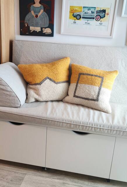 Set Of 2 Handwoven Carpathian Wool Pillows, Scandinavian Decorative Throw Cushion Covers, Rustic Woven Orange Christmas Gift - image 1