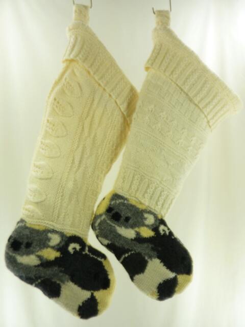 Christmas Stocking Felt Felted Wool Knit Koalas Australia Animals Bonz Ivory Almond Off White Recycled Repurposed Upcycled Ooak 764 - image 1
