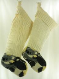 Christmas Stocking Felt Felted Wool Knit Koalas Australia Animals Bonz Ivory Almond Off White Recycled Repurposed Upcycled Ooak 764
