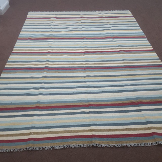striped Wool Kilim Rug, Multi Color Flatweave Area Custom Handmade Made Rug - image 1