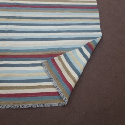 striped Wool Kilim Rug, Multi Color Flatweave Area Custom Handmade Made Rug - thumbnail 3