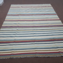 striped Wool Kilim Rug, Multi Color Flatweave Area Custom Handmade Made Rug - thumbnail 1