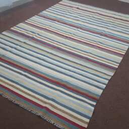 striped Wool Kilim Rug, Multi Color Flatweave Area Custom Handmade Made Rug - thumbnail 2