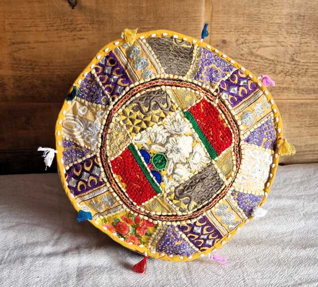 Ethnic Pouf Cover. Patchwork Foot Stool. Indian Home Deco - image 1