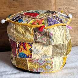 Ethnic Pouf Cover. Patchwork Foot Stool. Indian Home Deco - thumbnail 3