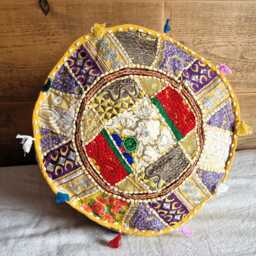 Ethnic Pouf Cover. Patchwork Foot Stool. Indian Home Deco - thumbnail 2