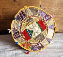 Ethnic Pouf Cover. Patchwork Foot Stool. Indian Home Deco - thumbnail 1