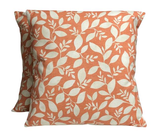 2 X Fryetts Rene Burnt Orange Cream Trailing Leaf Cotton Pillow Scatter Cushion Covers - image 1
