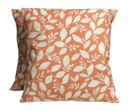 2 X Fryetts Rene Burnt Orange Cream Trailing Leaf Cotton Pillow Scatter Cushion Covers