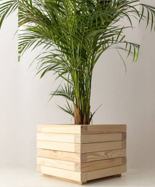 Square Wooden Container For Indoor, Square Flower Pot Garden, Country Home Planting Accessory - image 1