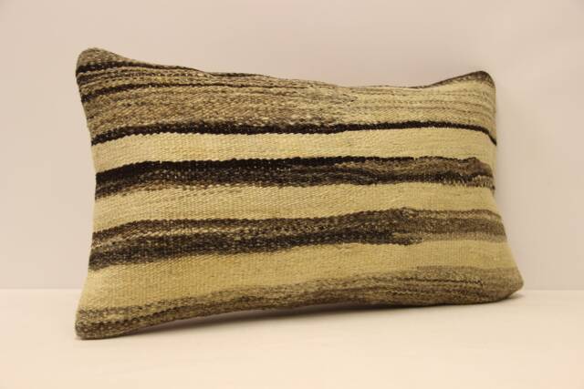 Vintage Turkish Kilim Pillow Cover, 12x20 Wool Lumbar Cushion - image 1