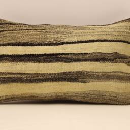 Vintage Turkish Kilim Pillow Cover, 12x20 Wool Lumbar Cushion - thumbnail 2
