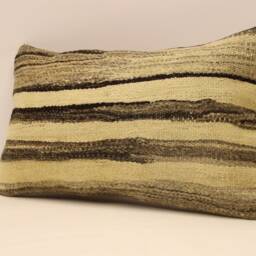 Vintage Turkish Kilim Pillow Cover, 12x20 Wool Lumbar Cushion - thumbnail 3